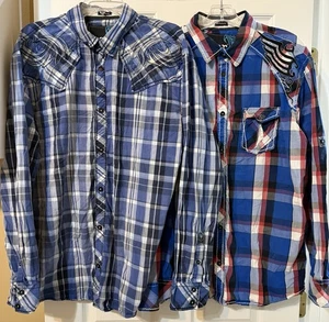 LOTTO 2 camicie uomo manica lunga con bottoni firmate Roar taglia XXL 2XL - Foto 1 di 15