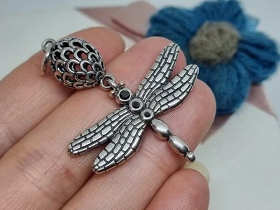 Genuine PANDORA Silver & 14K Gold Onyx Dragonfly Pendant 💕 S925 ALE  Rare — 第 1/4 张图片