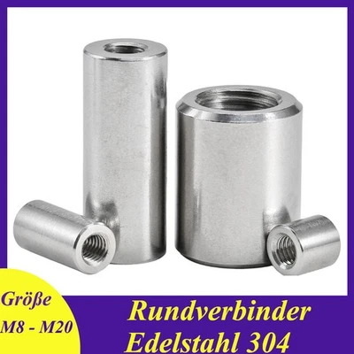 Gewindemuffen Rund Verbindungsmutter Langmutter Edelstahl V2a M8 M10 M12 - M20 - Bild 1 von 4