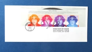 FDC Cover "John Lennon" Perfect-Perf Top Selvage Artwork + Top Row Stamps - Picture 1 of 3