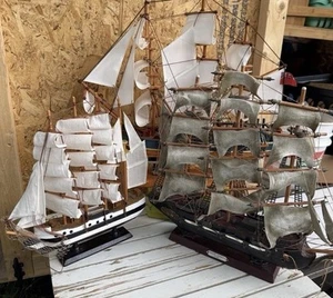 3 WOOD/FABRIC MODEL SHIPS vintage - Picture 1 of 6