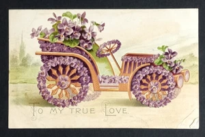 Al mio vero amore cartolina auto fiore viola c1910s romanticismo in rilievo Germania UNP - Foto 1 di 2