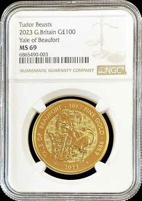 2023 GOLD GREAT BRITAIN 100 POUNDS YALE OF BEAUFORT QUEEN'S BEAST NGC MS 69 - Image 1 of 2