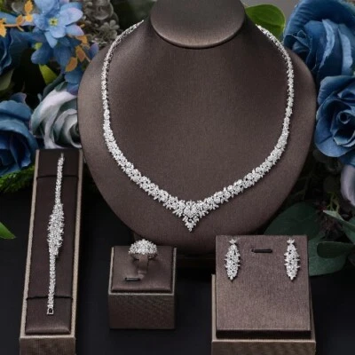 4 peças de zircônia de noiva conjunto completo de joias femininas de festa luxo cristal - Imagem 1 de 4