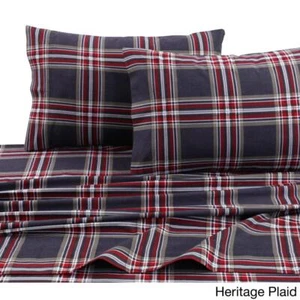 4 Piece Red King Deep Pocket Sheet Set, Grey Heritage Plaid Checkered Gingham - Picture 1 of 2
