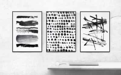 Juego de 3 Póster Abstracto Moderno Cartel de Lona Negro Blanco Impresión en Acuarela A3 A4 Foto 1 de 3