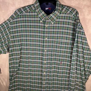 Vintage Tommy Hilfiger Y2K Hemd Herren XXL 90s grün kariert Flanell Flagge 230 USA - Bild 1 von 8