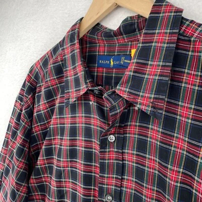 RALPH LAUREN Shirt Mens 2XB Flannel Tartan Plaid Button Up Cotton Black Red - Image 1 of 4