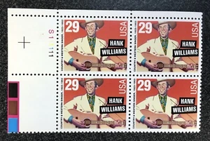 1991USA #2723 29c Hank Williams - Plate Block of 4 Mint - Picture 1 of 1