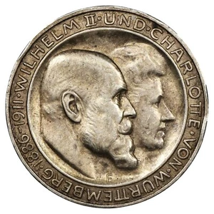 Allemagne - 3 mark 1886 Wilhelm II et Charlotte de Wurttemberg argent KM.636 - Imagen 1 de 2