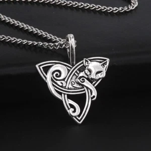 Collar Collar Trinidad Nudo Celta Buena Suerte Colgante Irlandés con Nudo Celta Luna Gato - Imagen 1 de 13