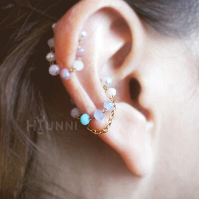 16g 14g Pearl crystal double chain conch ear stud, Conch hoop double chain ring - Image 1 of 4