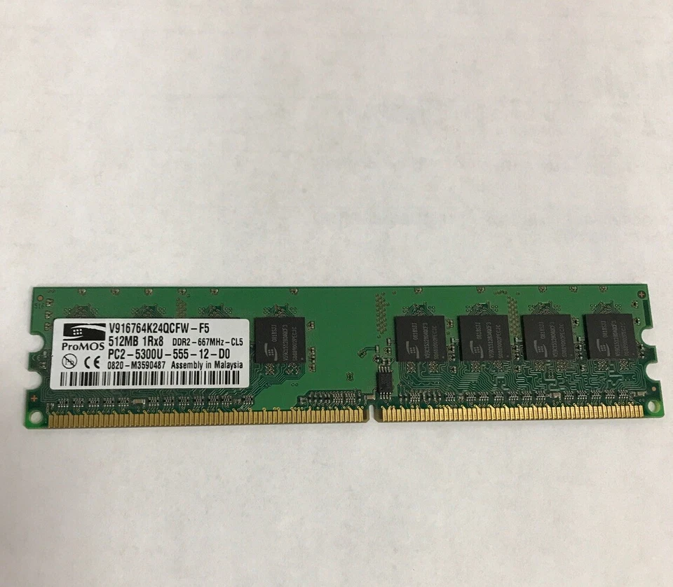 1GB 1RX8 512MB ProMOS DDR2 667MHZ RAM Memory V916764K24QCFW-F5 - Image 1 of 1