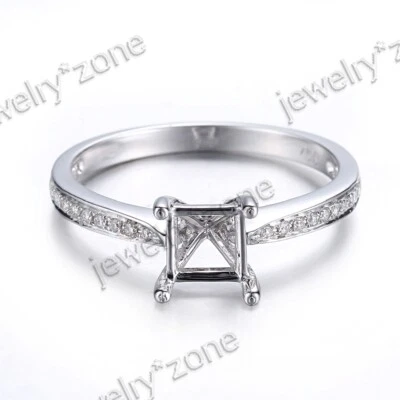 Cushion Cut 4.5x4.5mm Semi Mount 10k White Gold Natural Diamond Engagement Ring - Image 1 of 4