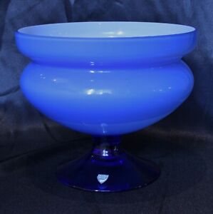 Orrefors Erika Lagerbielke Blue Glass, White Inner Glass, Footed Bowl/Tazza