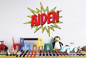 Custom Name Superhero Wall Decal - Personalized Superhero Name Wall Sticker - Picture 1 of 8