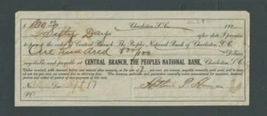 1923 Charleston SC Promissory Bank To Peoples Natl Bank W/2 Revenue Stamps On--- - Picture 1 of 2