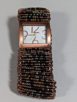 Белый циферблат бронзового тона квадратный чехол коричневый безопасности розовый эластичной группы часы - Изображение 1 из 4