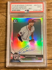2018 Bowman Chrome CARTER KIEBOOM BCPACK Prospects Refr AUTO 377/499 PSA 9 MINT - Picture 1 of 4