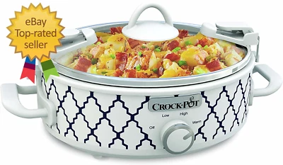 Small 2.5 Quart Casserole Slow Cooker in White/Blue, Enjoy Eye-Catching Quick Me - Image 1 of 4