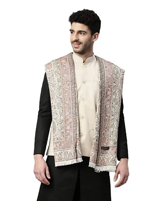 Mens Kashmiri Luxury Pashmina Kaani Shawl Stole Wrap White 28x80 Inches S8 - Изображение 1 из 3