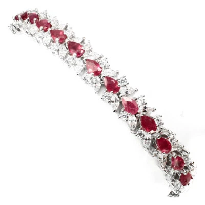 Precious Pear Cut 5x3mm Red Pink Ruby Cz 925 Sterling Silver Bracelet 7.5 Inch - Image 1 of 4
