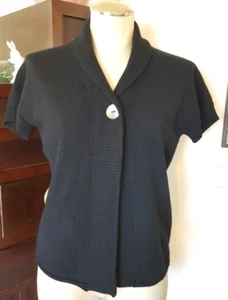 VELVET 100% Cashmere Black Short Sleeve One Button Shawl Collar Cardigan - sz S - Picture 1 of 5