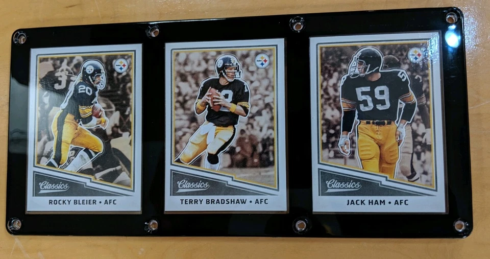 PITTSBURGH STEELERS 3 TARJETAS PLACA ROCKY BLEIER TERRY BRADSHAW JACK JAM Foto 1 de 1