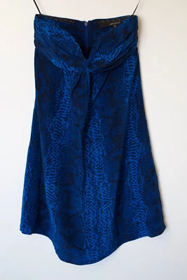 Mini Vestido Jay Godfrey Mujer Seda Sin Tirantes Talla 2 Azul Estampado Piel de Serpiente Foto 1 de 4