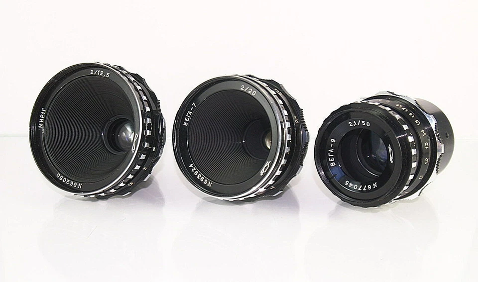 Soviet lens MIR 11 (2/12.5) VEGA 7(2/20) VEGA 9 (2,1/50) for camera Krasnogorsk - Image 1 of 4