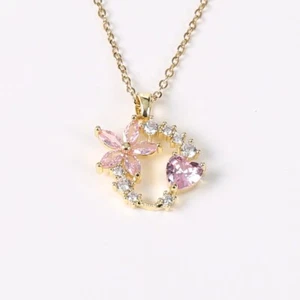 Flower Pendant Gold Plated Womens Necklace Rotatable Stainless Steel Chain - Picture 1 of 5