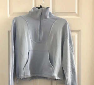 NWT Lululemon BRUSHED SOFTSTREME RIBBED HALF ZIP Size 10 Blue Linen-LW3GE8S BLEN - Picture 1 of 11