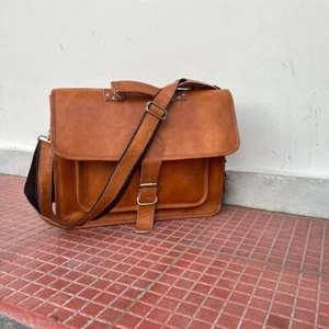 Old Large Distressed Vintage Leather Satchel Messenger Work Laptop Briefcase Bag - Picture 1 of 2