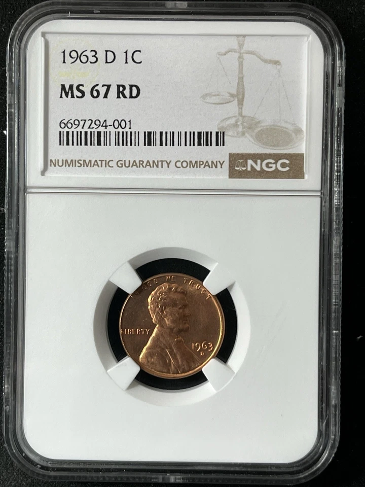 1963-D 1C RD Lincoln Memorial One Cent  NGC MS67RD  6697294-001 - Image 1 of 2