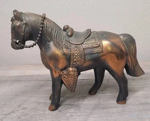 Statuina cavallo vintage vaso fuso metallo rame bronzo 4,5" equitazione occidentale - Foto 1 di 9