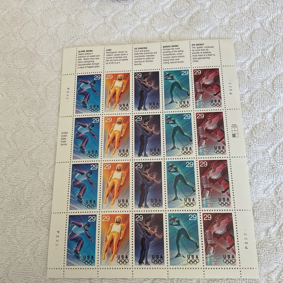 U.S.-(-1990’s-)-WINTER OLYMPICS,29c.-FULL SHEET -MNH - Image 1 of 1