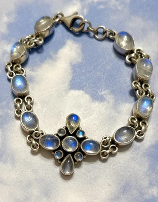 "Brazalete de tenis floral 21 g Nicky Butler NB plata esterlina AZUL PIEDRA LUNAR 925 8""" Foto 1 de 2