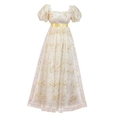 Vestidos Regency para mujer años 1800 elegante bordado imperio cintura vestido grande dorado Foto 1 de 4