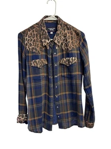 Johnny Was Workshop Damen Leopard & Karo Knopfleiste Hemd S 100% Baumwolle Druckknopf Cl - Bild 1 von 5