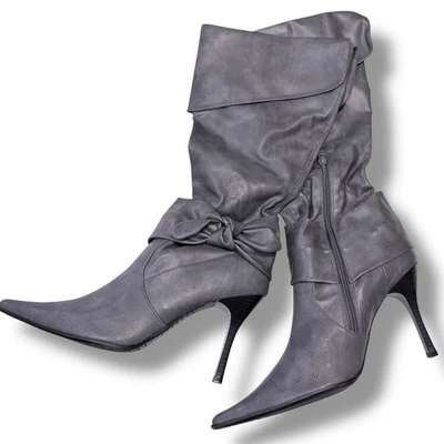 EUC Rampage Clarissa Grey Smooth Pointed Toe Stiletto Heel Boots Size 10M - Image 1 of 4