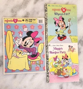 Minnie 'N Me Makeup Framed Tray Puzzle & Minnie Mouse Golden Books Lot - Picture 1 of 7