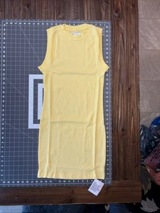 ASOS DESIGN 90s ribbed built up mini tank dress in yellow sz 8 US and 12 UK - Picture 1 of 5