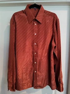 Vintage Givenchy For Chesa Shirt Mens L Burnt Orange Logo Striped Print Designer - Picture 1 of 5