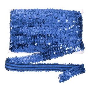 Lentejuelas elásticas de 10 yardas x 1,2 pulgadas con lentejuelas a rayas azul zafiro - Imagen 1 de 7