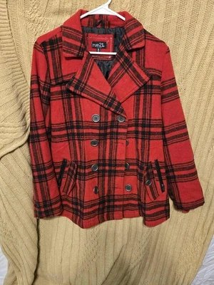 Chaquetón Preppy Rue 21 cálido mezcla de lana doble botonadura a cuadros Foto 1 de 3