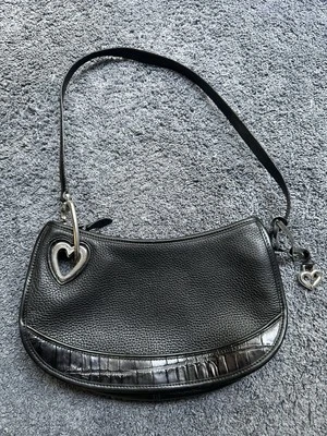 Bolsa de ombro Brighton Y2K bolsa baguete de couro preto, design de coração! - Imagem 1 de 4