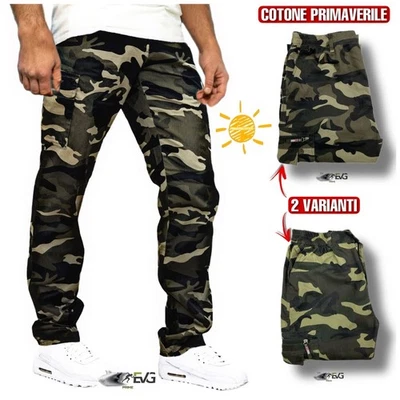 PANTALONE MILITARE CARGO UOMO MULTI TASCHE AUTUNNALE MIMETICO PESCA CACCIA EVG - Immagine 1 di 4