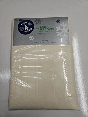 Trim A Home Ivory Fabric Table Cover TableCloth Oblong Rectangle 60 X 102 New - Image 1 of 4
