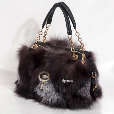 100% Real Fox Fur Handbags Silver Fox Fur Bag Real Fur Handbag Women's Bags - Image 1 of 4