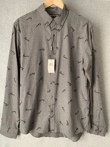 MICHAEL KORS Men's Sz L All Over Logo Print MK Button Down Shirt Spellout Gray - Picture 1 of 9